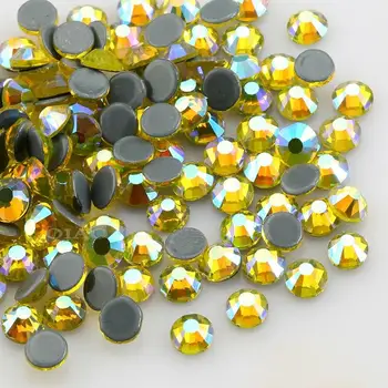 

QIAO Citrine AB Hot Fix Rhinestone Plating Color Crystal Glass SS6-SS20 Iron On Rhinestone For Clothes Decoration
