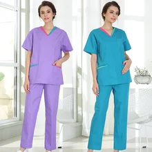 Хлопок Новая женская медицинская униформа медсестры наборы скрабов с длинным рукавом Горячая C7