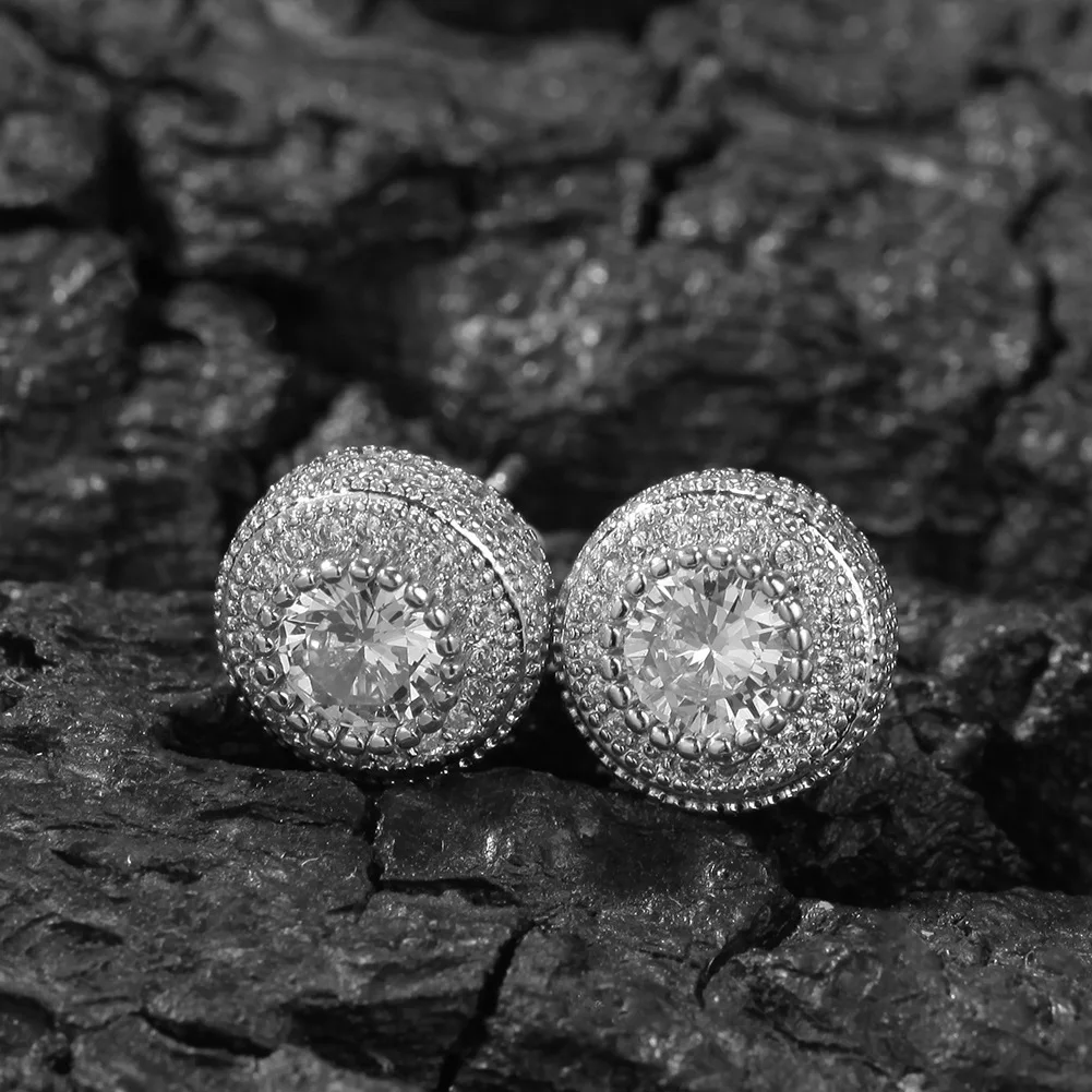 

Round Big CZ Inside Bling Bling Iced Out Cubic Zircon Mirco Pave Prong Setting Brass Earrings Fashion Hip Hop Jewelry BE013
