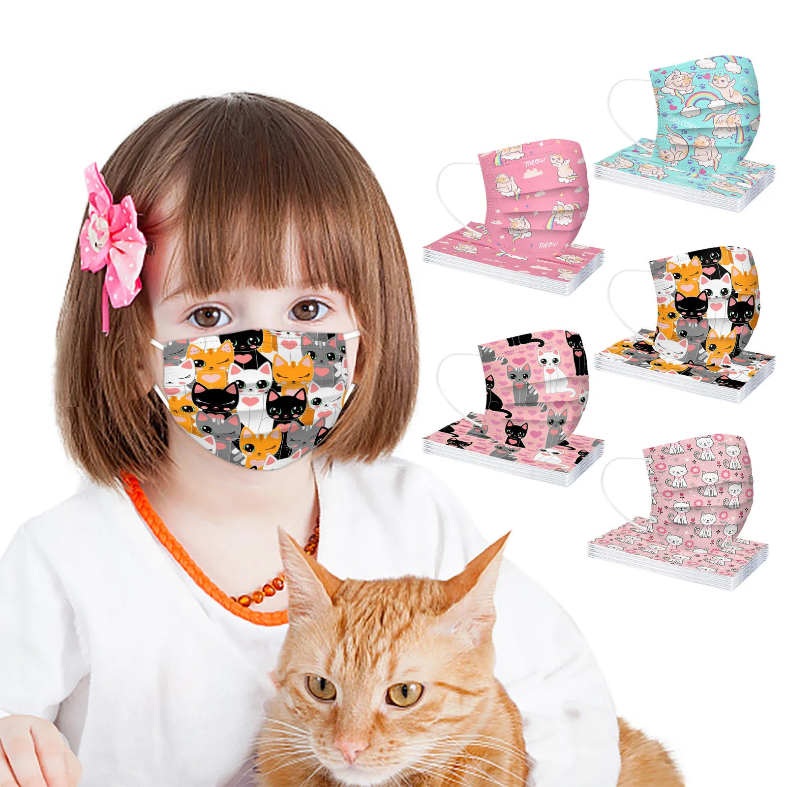 

Fast Delivery Within 24 Hours Máscara Children's Cat Mask Disposable Face Mask 3Ply Ear Loop Bandage аска