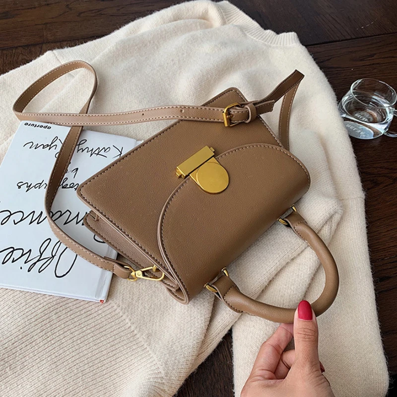 

Simple Pu Top-handle Women's Handbags Chic Lock Shoulder Crossbody Bags For Women Casual Solid Square Purses Lady Messenger Bag