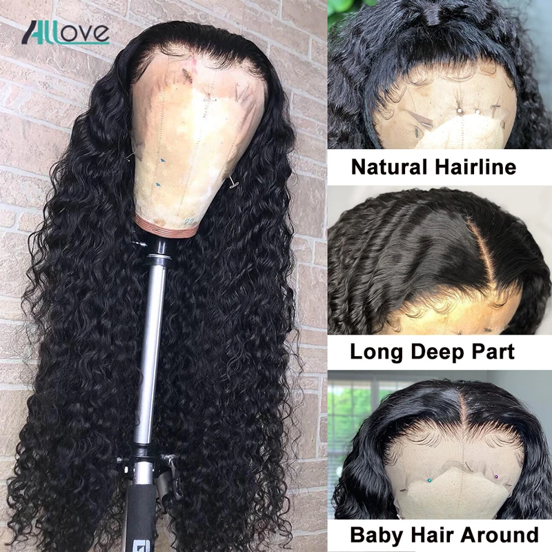 US $52.24 Allove 360 Curly Lace Wig Brazilian Lace Front Human Hair Wigs For Black Women 360 Lace Frontal Wig Pre Plucked With Baby Hair