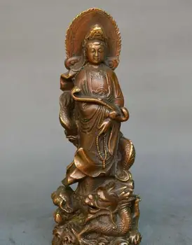 

Collect Chinese Buddhism old bronze Standing dragon Guanyin Kwan-yin statue