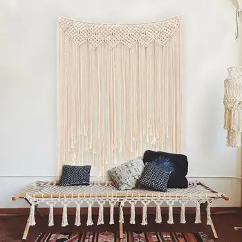

100*115cm Hand Woven Tassel Boho Wedding Backdrop Decoration Banner Cotton Tapestry Hanging Photo Art Rope Decor Wall Macra S4I0