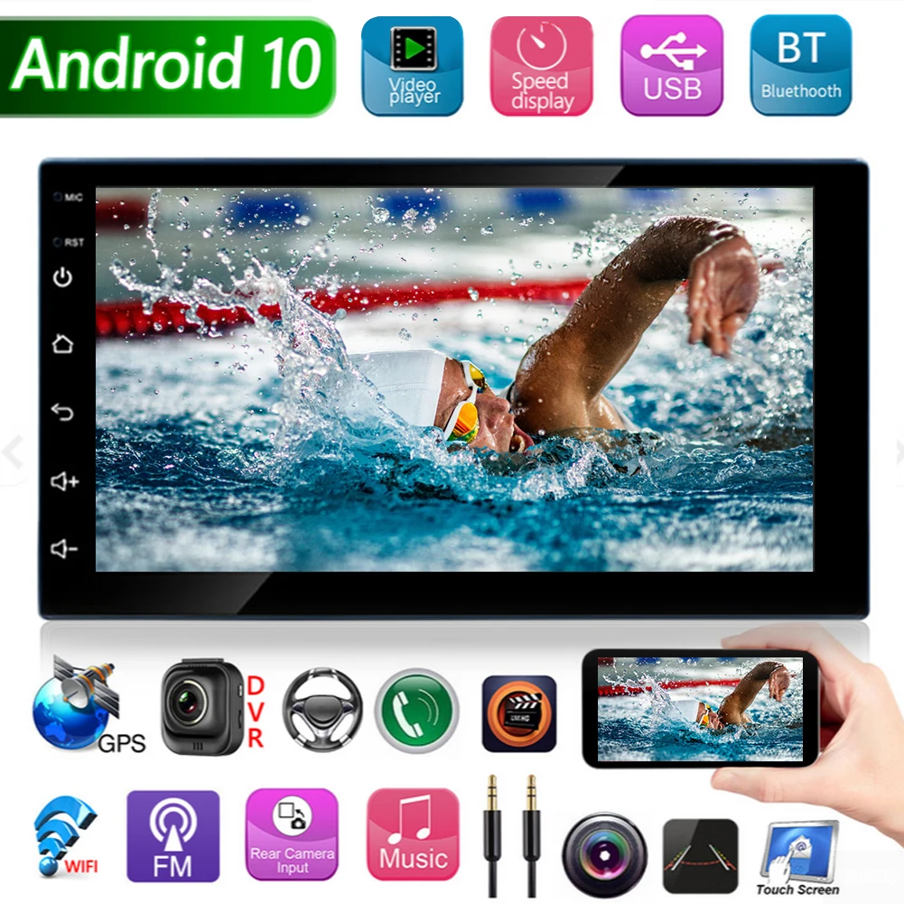 708C 2DIN Car Radio Quad Core Android 10 GPS BDS Bluetooth WiFi Multimedia Video Player 7 inch Touch Screen Head Unit