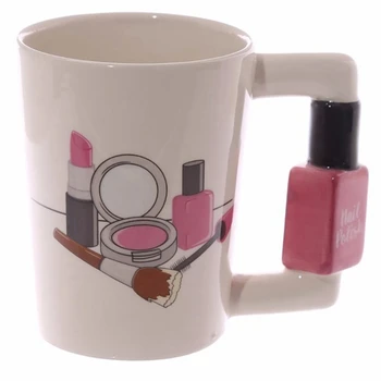 

3D Hand Painted Ceramic Coffee Mugs Creative Girl Tools Beauty Kit Specials Nail Polish Handle Tea Cup Novelty Gifts For Friends