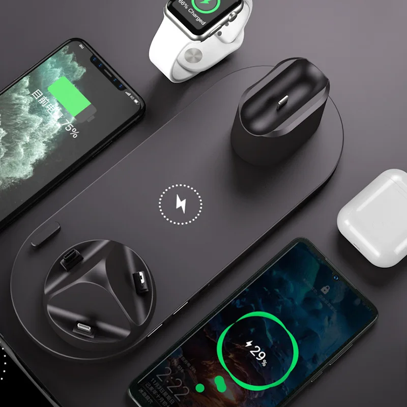 6 in110W Qi Беспроводное зарядное устройство док станция для Iphone Airpods Micro USB Type C
