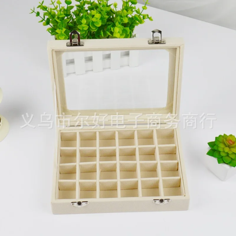 

With Cap Glass Fleece 24 Lattice Storage Tray Small Jewelry Box Manicure Storage Box