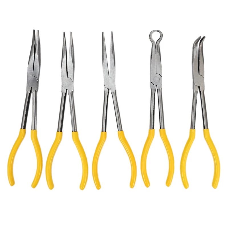 

5Pcs/Set 11Inch Extended Needle Nose Pliers Bent-Nose Pliers Round Nose Pliers for Car Repair Tools Lengthen Forceps Alicates