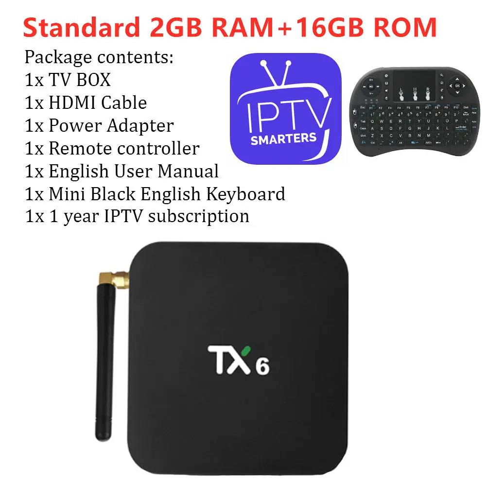Android ТВ коробка 9,0 2/4GB Оперативная память 16/32/64GB Встроенная память TX6 Поддержка USB 3,0 2,4G-5 Гб двухполосный Wi-Fi BT4.0 3D 4K Full HD H.265 100M Gigabit Ethernet - Color: 16Gwith 1 Year IPTV