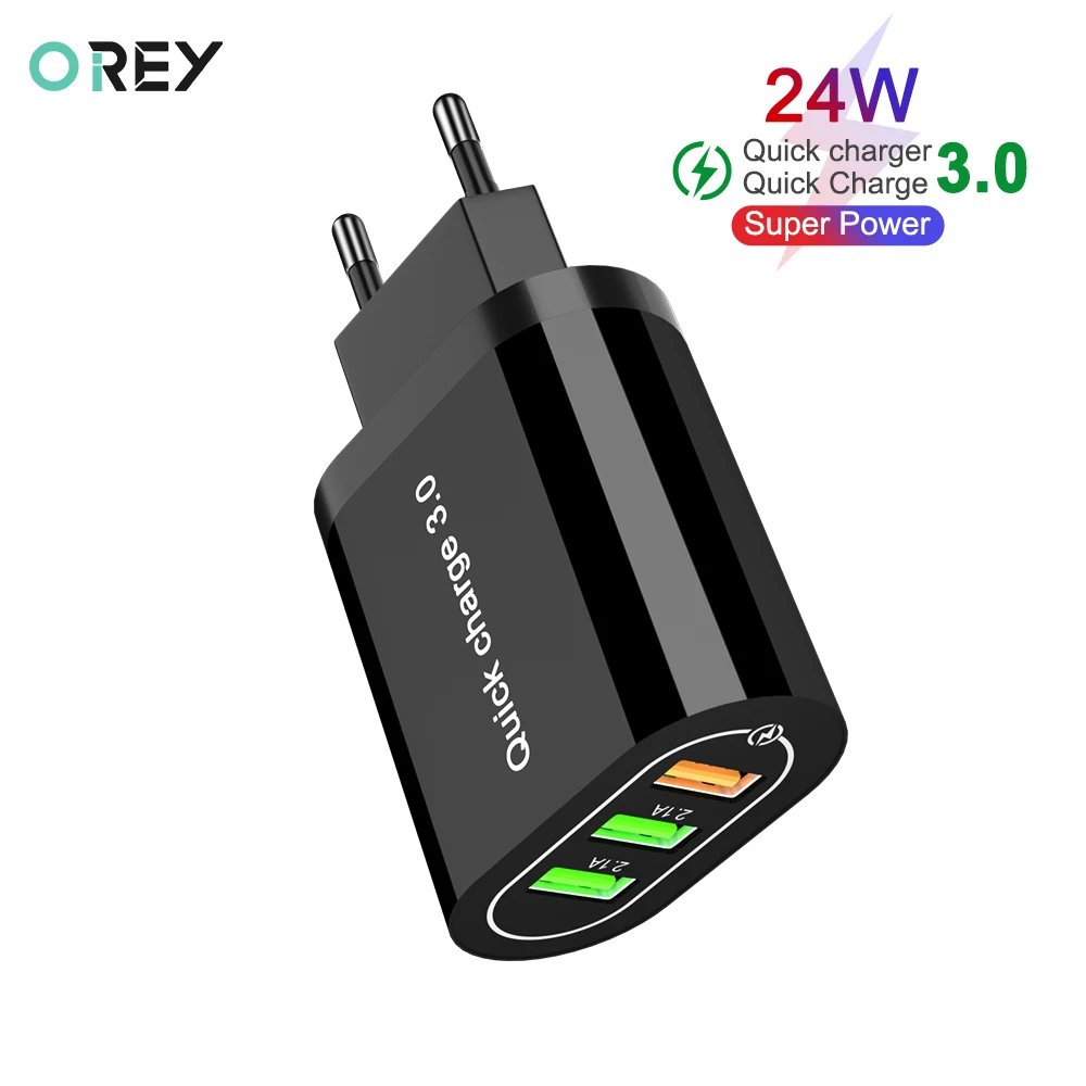 OREY Быстрая зарядка 3,0 24 Вт, 3 порта USB зарядное устройство для samsung S10 Plus QC 3,0 зарядное устройство адаптер для Xiaomi Mi 9 зарядное устройство