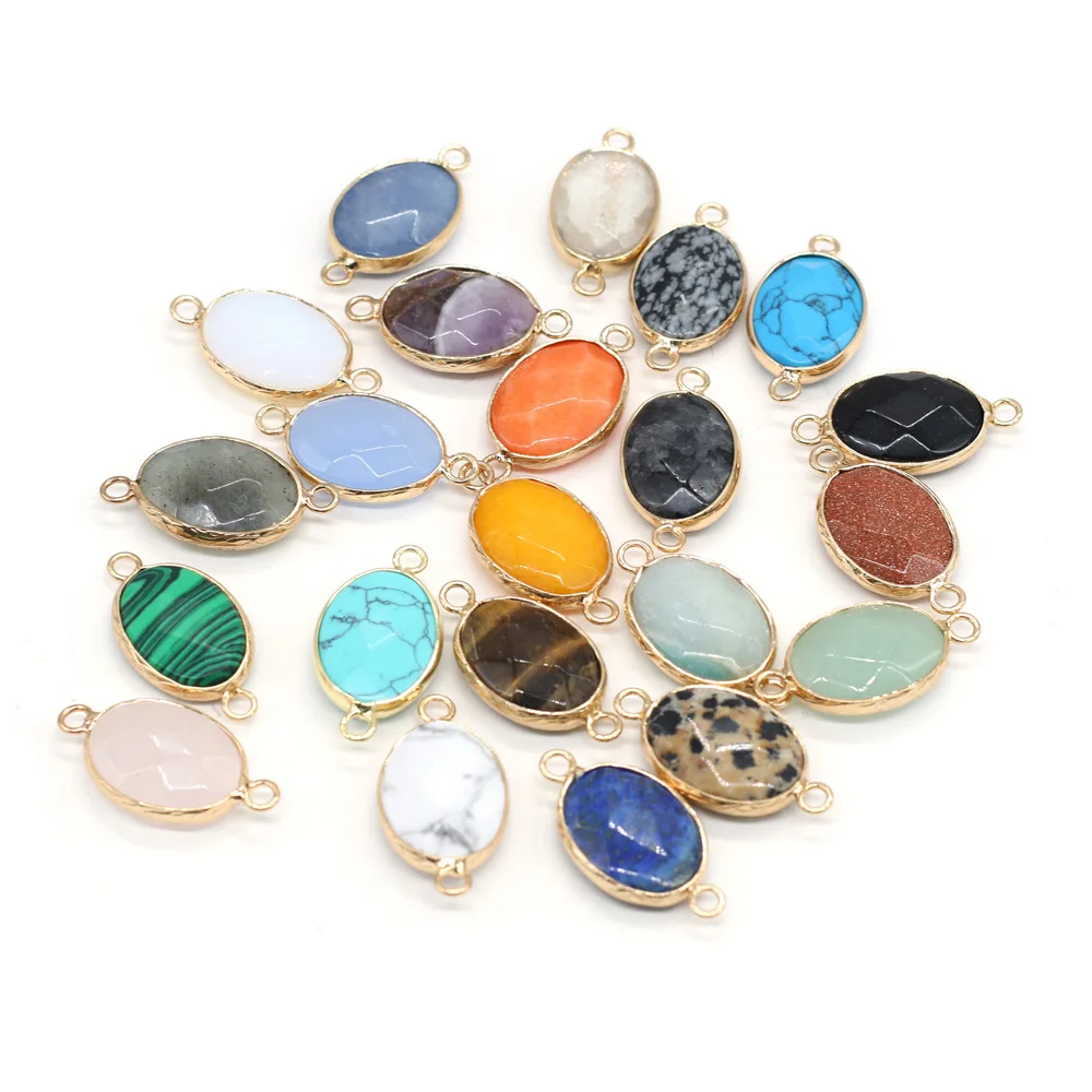 

4 Pcs Amethyst lapis lazuli Connectors Natural Stone Double Hole Oval Shape Charms Pendants for Necklace Bracelet Jewelry Making