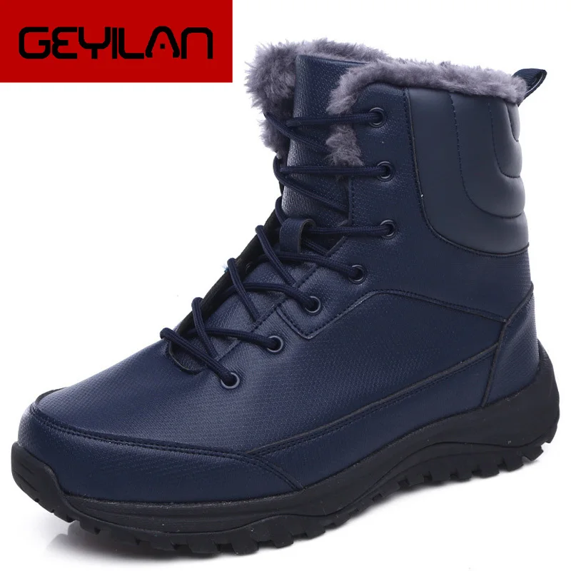

Fur Winter Boots Top Leather Non-slip Waterproof Snow Boots Men's Casual Retro Lace Up Snow Boots Warm Fashion men Shoes