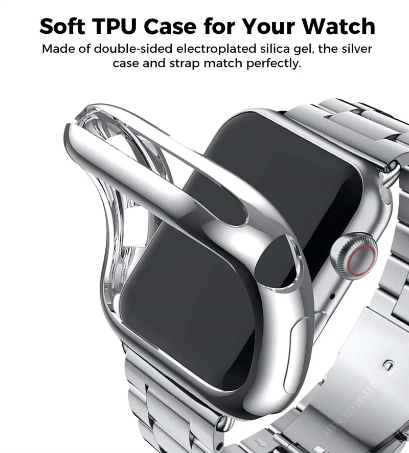 Для apple watch band 44 мм 40 мм серии 4 с tpu чехол, 42 мм, 38 мм, версия Нержавеющая сталь металлический браслет для наручных часов iwatch серии 1/2/3