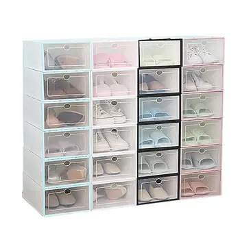 

12Pcs Stackable Shoes Box Thickened Transparent Shoes Storage Case Plastic Shoe Container for Men (White)