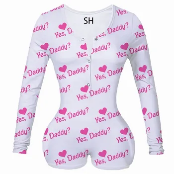 

Womens Jumpsuit Fashion Letter&Leopard Print Long Sleeve Deep V Neck Bodycon Jumpsuit Sleepwear Bodysuit Romper Short Pants