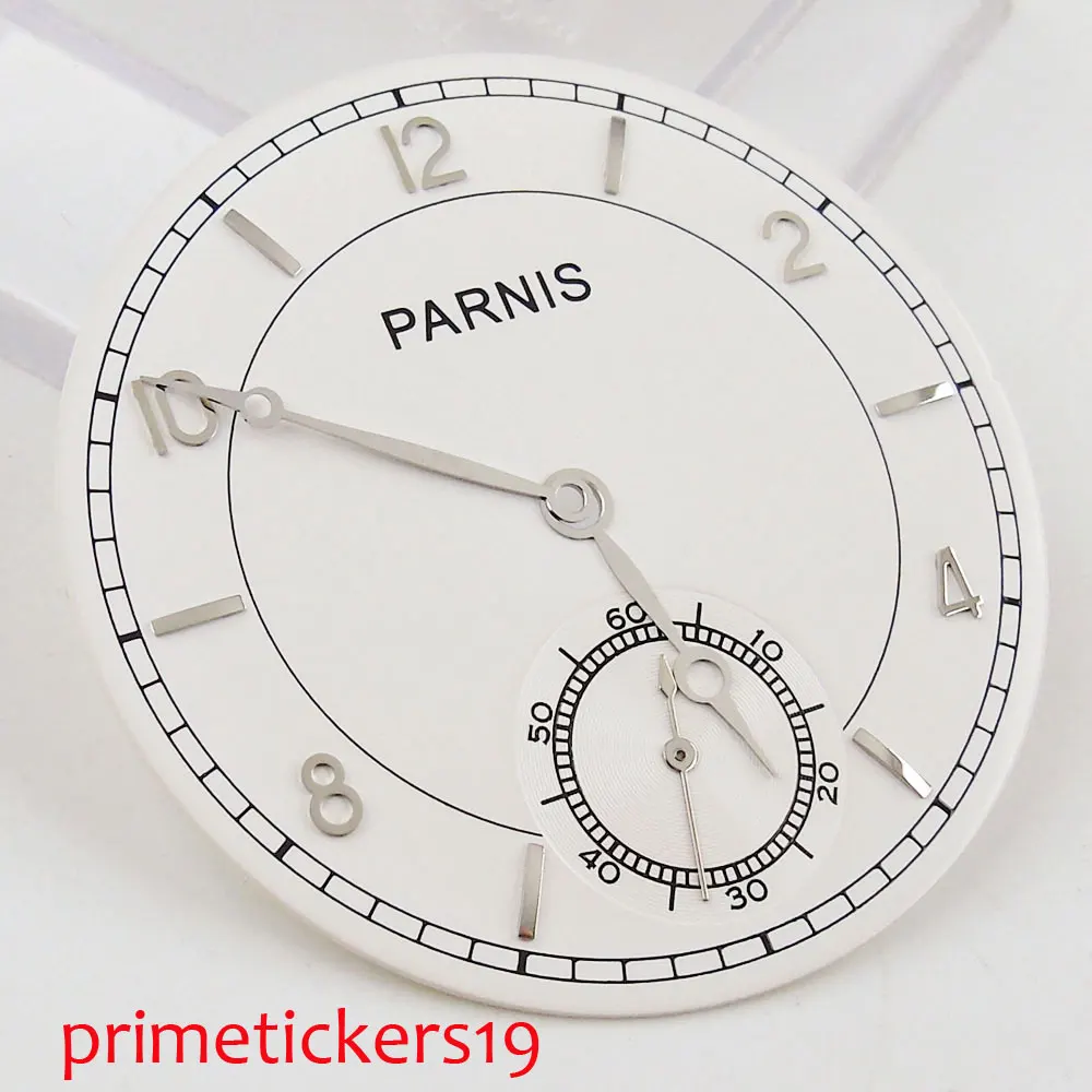 38.9mm Parnis white dial+silver hands fit 6498 ST movement Men's Watch dial | Наручные часы
