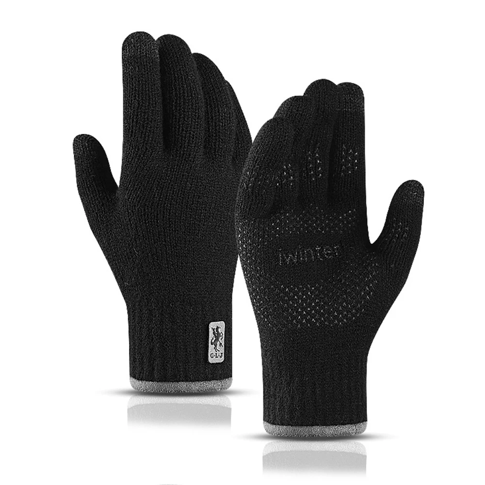 

New Men Knitted Touch Screen Gloves Ladies Autumn Winter Outdoor Warm Non-Slip Double-Layer Plus Velvet Mountain Biking