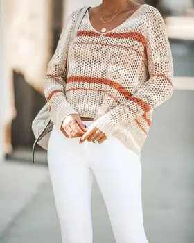 

Loose Autumn Women Pullover Sweater Knit Fashion Female Pull New Arrival Striped Pullovers and Sweaters Casual Loose Knitted Pu