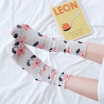 

Clearance Sale Korean Fashion Floral Print Women Socks Summer Thin Breathable Long Socks for Women Harajuku Vintage Streetwear