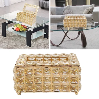 

Paper Dispenser European Style Rectangular Bathroom Crystal Golden Home Office Desktop Container Tissue Box Stainless Steel