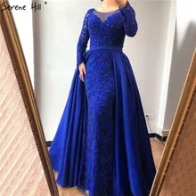 Роскошные розовые вечерние платья Русалка emeradальд зеленый поезд с длинными рукавами бисером вышитое Стразами Вечернее платье LA6172