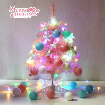

60cm Mini Pink Christmas Tree Ornaments With Lamp Decoration Tree House Desktop Christmas Decorations For Home Christmas Gift