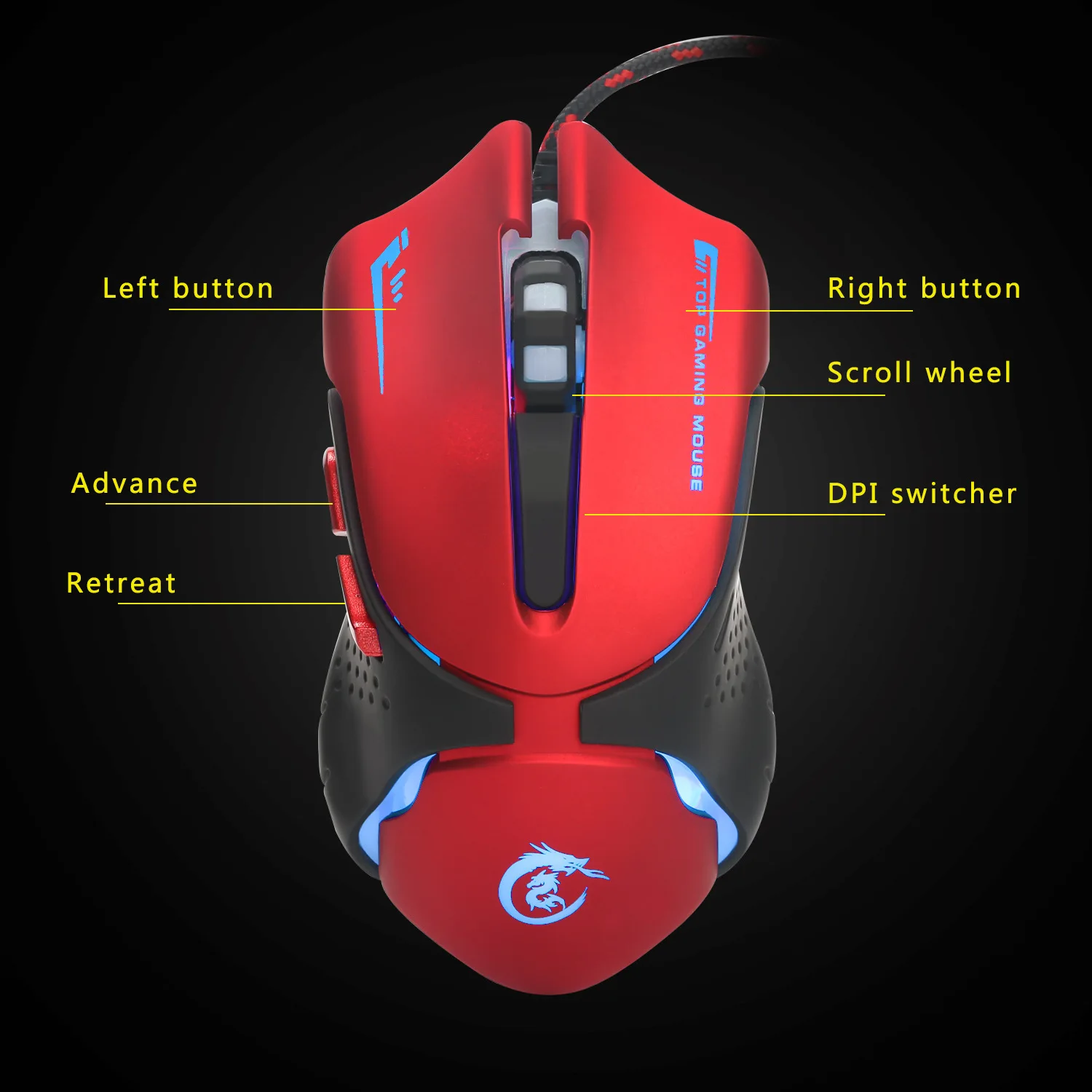 Wired Gaming Mouse 6 Key 3200DPI Adjustable Office Gamer Mice 7 color Backlight LED USB Wired Mouse Optical for Laptop Computer