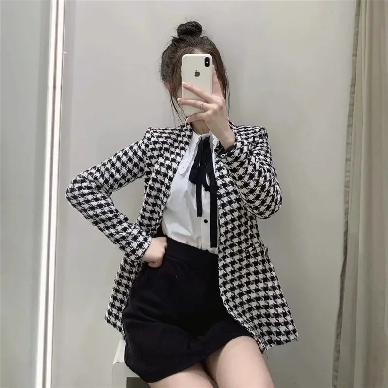 fashion dress PSEEWE Bermuda Shorts Woman Houndstooth High Waist Shorts Women Autumn 2021 Black White Textured Fashion Plaid Short Pants basketball shorts