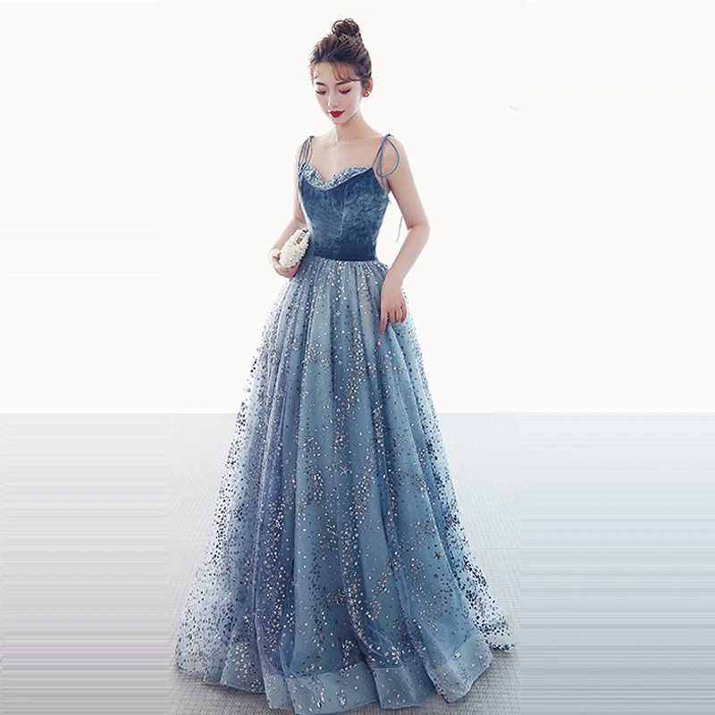 

Evening Dress A-Line Floor Length Elegant Prom Dresses Sexy Sling V-Neck Formal Party Gowns Shiny Sequined Vestido De Festa E657