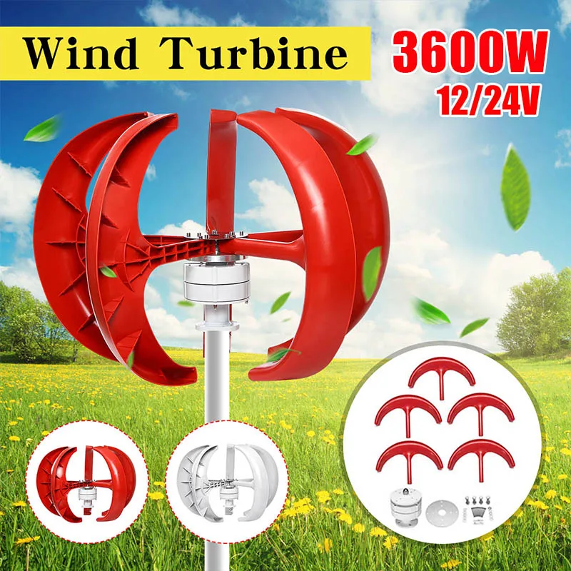 

Wind Turbines Generator 3600W+Controller 12V 24V 5 Blades Lantern Vertical Axis Permanent Magnet Generator for Home Streetlight