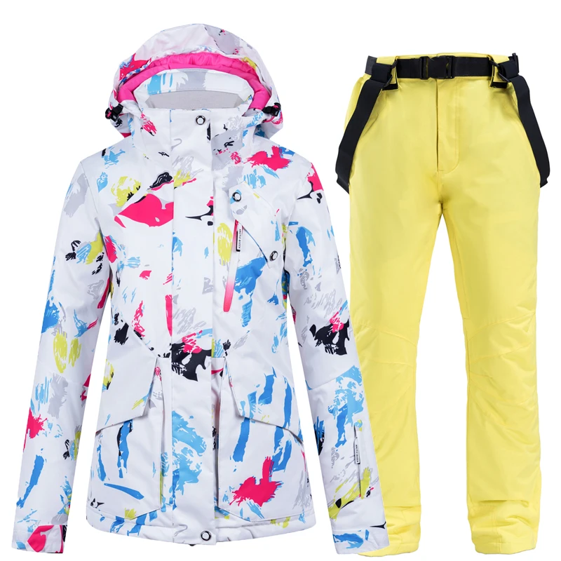Лыжные костюмы, Женская куртка для сноуборда, ветрозащитная разноцветная лыжная куртка, комплект со штанами, зимняя уличная спортивная одежда для катания на лыжах и сноуборде - Цвет: Jacket Pant YL