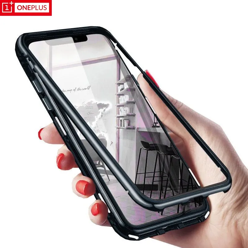

Magnetic Adsorption Phone Case For OnePlus 7 Pro One Plus 6T Tempered Glass Back Cover For Oneplus 6 5T Luxury Metal Clear Case.