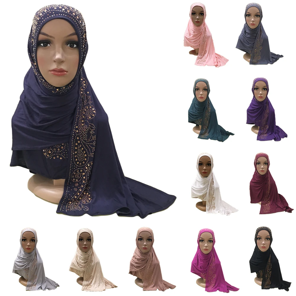 Fashion Muslim Hijab Women Long Scarf Rhinestone Maxi Scarves Headscarf Turban Shawl Wrap