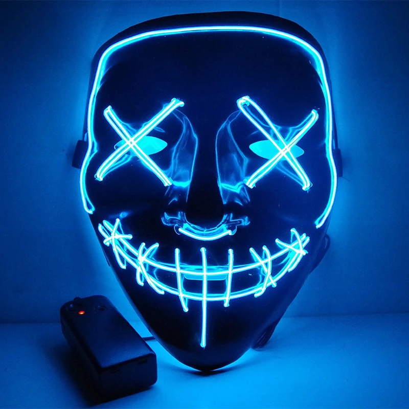 Светодиодная маска на Хэллоуин, вечерние маскарадные маски, неоновая маска, светильник светится в темноте, тушь для ресниц, страшная маска, светящаяся маска, Очищающая маска - Цвет: bule