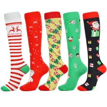 

2021 Winter New Cartoon Compression Stockings Men and Women Nylon High Elastic Compression Stockings Santa Claus Series with Str