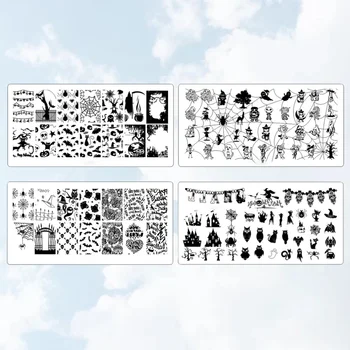 

4Pcs Halloween Series Nail Stamping Plate Rectangle Image Template Manicure Steel Plates for Women
