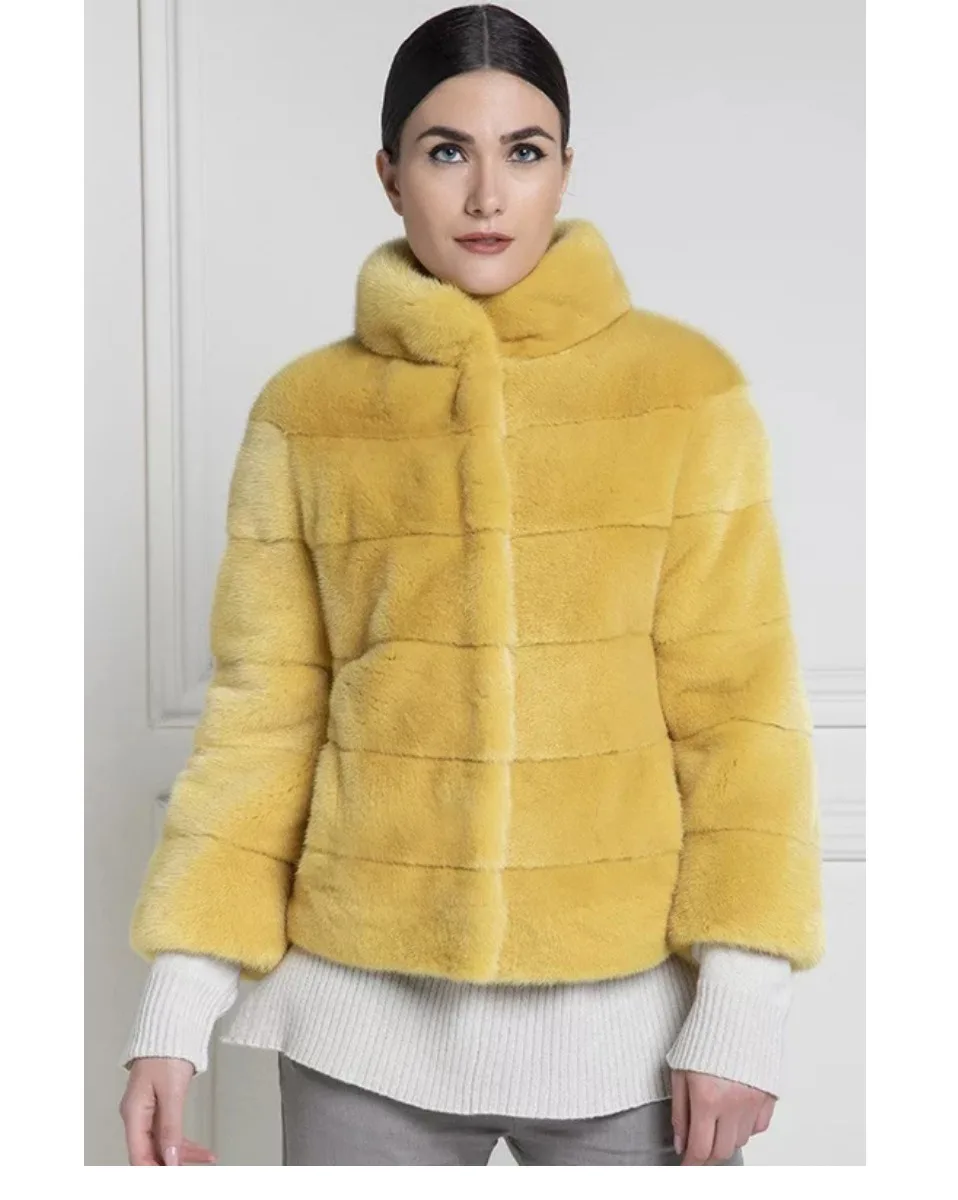 TOPFUR Real Fur Coat Women Genuine Leather Jackets Winter Coat Women Plus Size Real Mink Fur Coat With Fur Collar Yellow Jackets