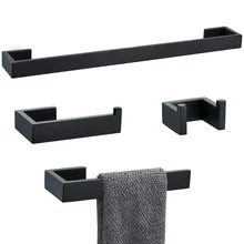 

4Pack Bathroom Accessories Set Towel Bar Robe Hook Toilet Paper Holder Wall Mount Stainless Steel Shower Hardware Black