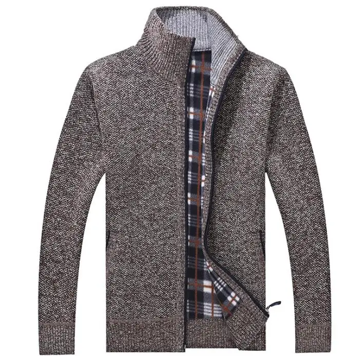 Мужской кардиган на осень и зиму: теплый и толстый мужской свитер, кашемировый кардиган с воротником-стойкой, трикотаж, пальто, мужской - Цвет: Хаки