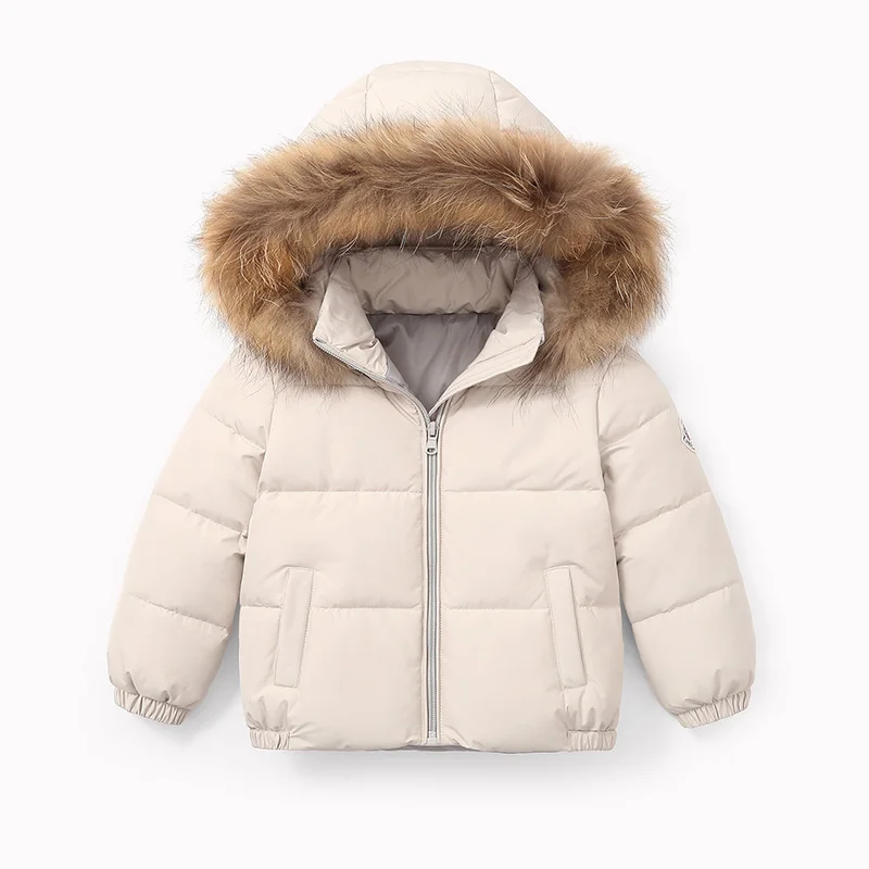 Белый Winter Baby Jacket For Girls Boys Down Jacket Kids Warm Fur collar Hooded Outerwear Coat Children Clothes 4 6 8 10 11 Years - Цвет: Белый