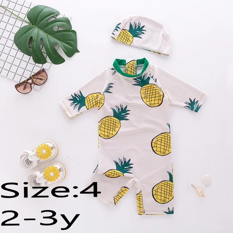 71424 size 4 Купальный костюм с цветочным рисунком для маленьких девочек, купальные костюмы Новинка года, купальный костюм в морскую полоску для девочек и мальчиков, шапочка, 2 предмета, детский купальный костюм - Цвет: 71424 size 4