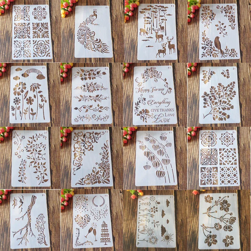 16Pcs/Lot 26cm Geometry Floral DIY Layering Stencils Wall Painting Scrapbook Coloring Embossing Album Decorative Template 9pcs lot 13cm christmas santa clause diy layering stencils painting scrapbook coloring embossing album decorative template