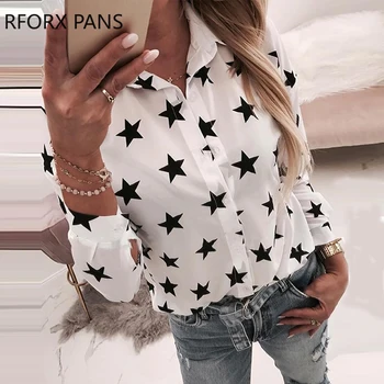 

Star Pattern Print Long Sleeve Shirt Womens Tops and Blouses