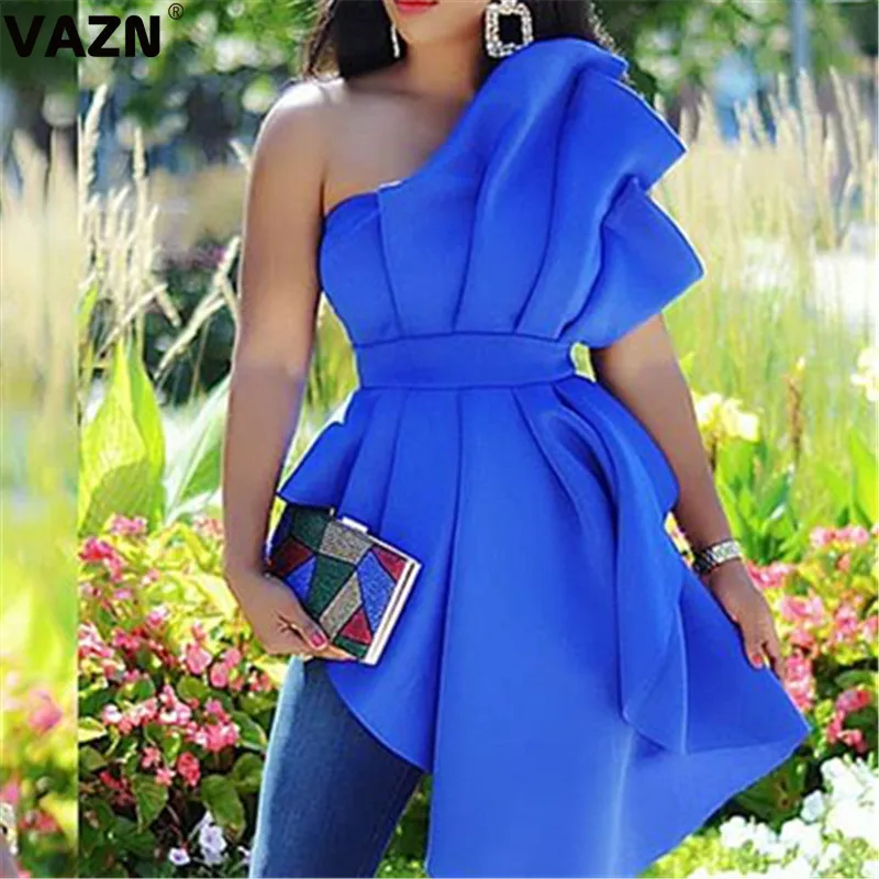VAZN KEN21245 синяя Новая летняя однотонная женская облегающая пикантная Модная рубашка без рукавов офисная тонкая рубашка