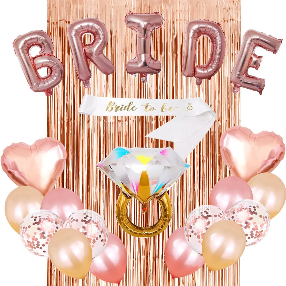 

Bride bachelor party balloon bridal shoulder strap diamond ring party decoration rose gold wedding arrangement balloon set