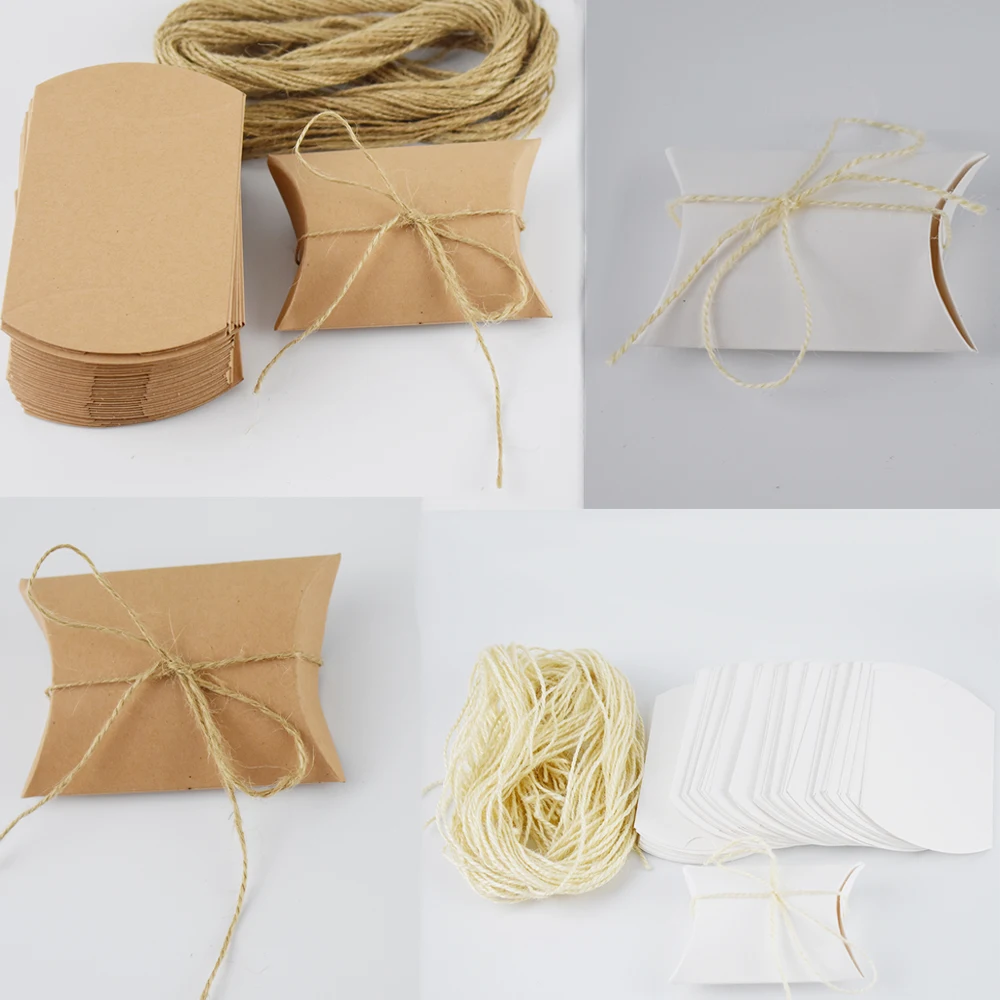 

100pc Brown White Paper Pillow Shape Candy Box Cardboard Box Chocolate Gift Box For Baby Shower Engagement Wedding Banquet Party