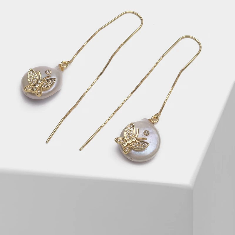 

Natural pearls Delicate butterfly design fashion drop earrings