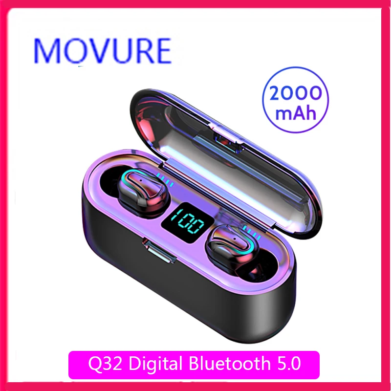 HBQ U Тип Q32TWS Bluetooth гарнитура 5,0 невидимые спортивные мини-наушники с светодиодный цифровой дисплей