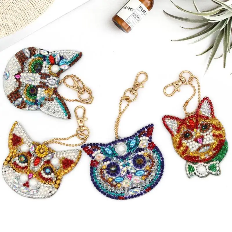 

4pcs DIY Diamond Painting Keychain Special-shaped Full Drill Cat Ornament Diamond Painting Cross Stitch 2019 Fashion